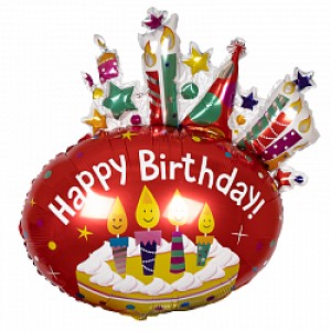 Фольгированный шар торт и свечи Happy Birthday красный 107 см