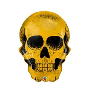 Фольгированный шар фигура Череп золотой 91 см