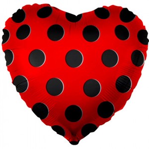 Фольгированный шар сердце Красное в черный горошек 46 см