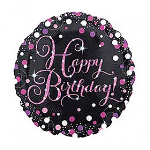 Фольгированный шар круг Happy Birthday черный 46 см