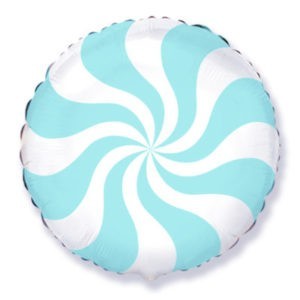 Фольгированный шар круг Леденец голубое с белым  46 см