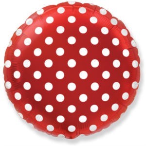 Фольгированный шар круг Красный в белый горошек 46 см