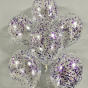 Облако шаров с конфетти серебро и фиолетовый