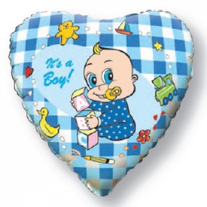 Фольгированный шар сердце Новорожденный мальчик 46 см