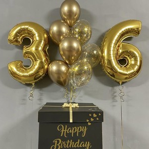Коробка с шарами С Днём рождения с цифрами
