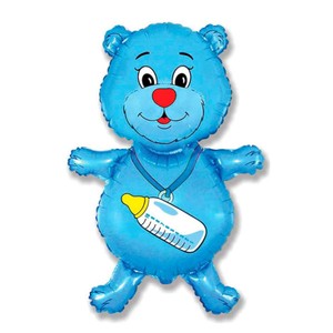 Фольгированный шар Медвежонок с бутылочкой голубой 92 см