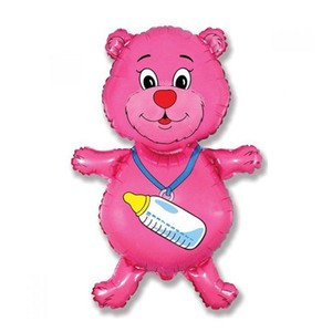 Фольгированный шар Медвежонок с бутылочкой розовый 92 см