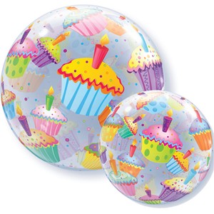 Шар-пузырь bubble Happy Birthday Кексы разноцветные